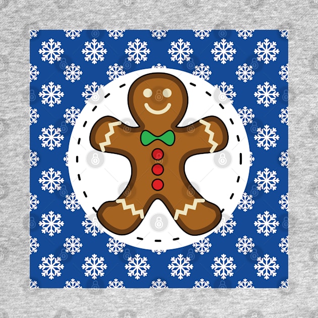 Gingerbread Man on Blue White Snowflakes Pattern by BirdAtWork